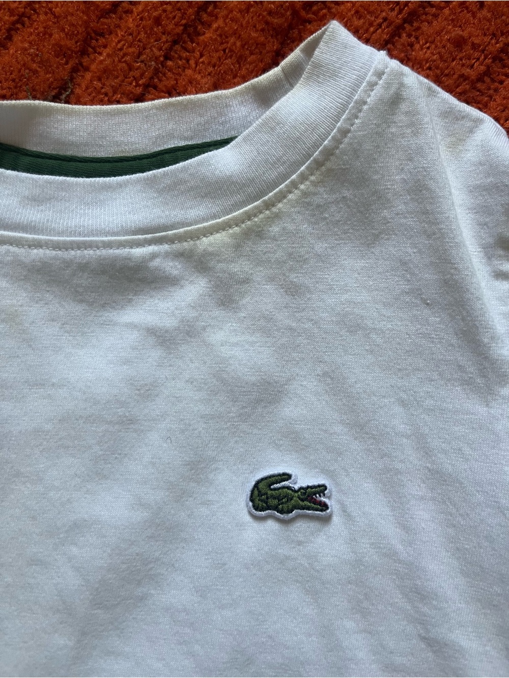 Lacoste Kids White Crewneck Tee with Green Crocodile Logo